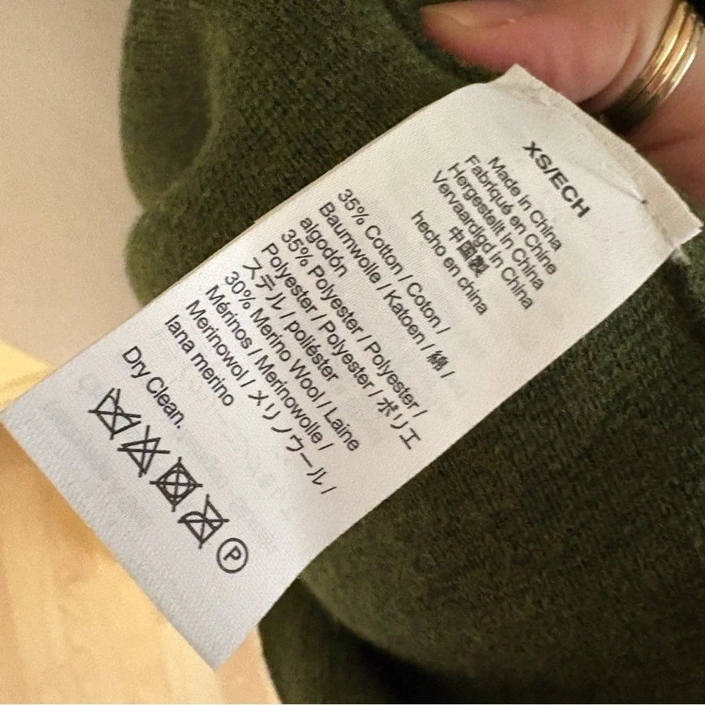 J CREW Green Sophie Open Front‎ Sweater Blazer Cotton Wool Blend Size XS